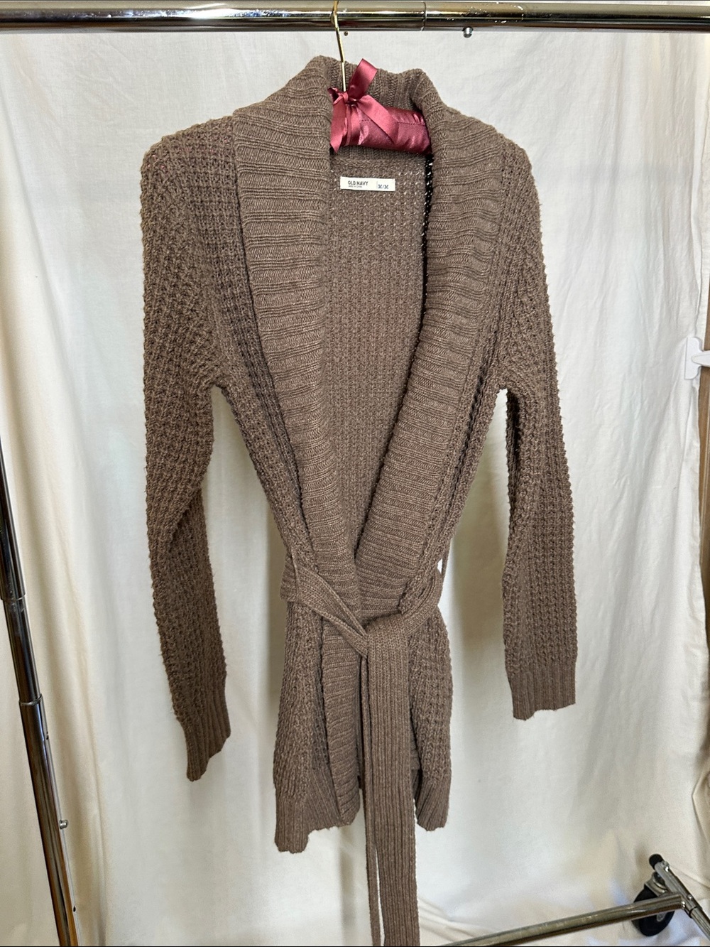 Old Navy Taupe Shawl Collar Knit Cardigan with Belt